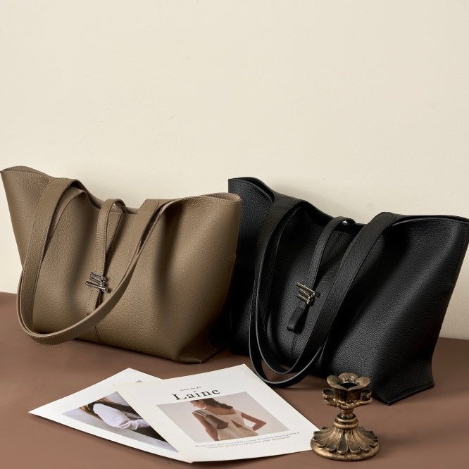 Women's Genuine Leather Large Capacity Tote Bag with Zipper Closure