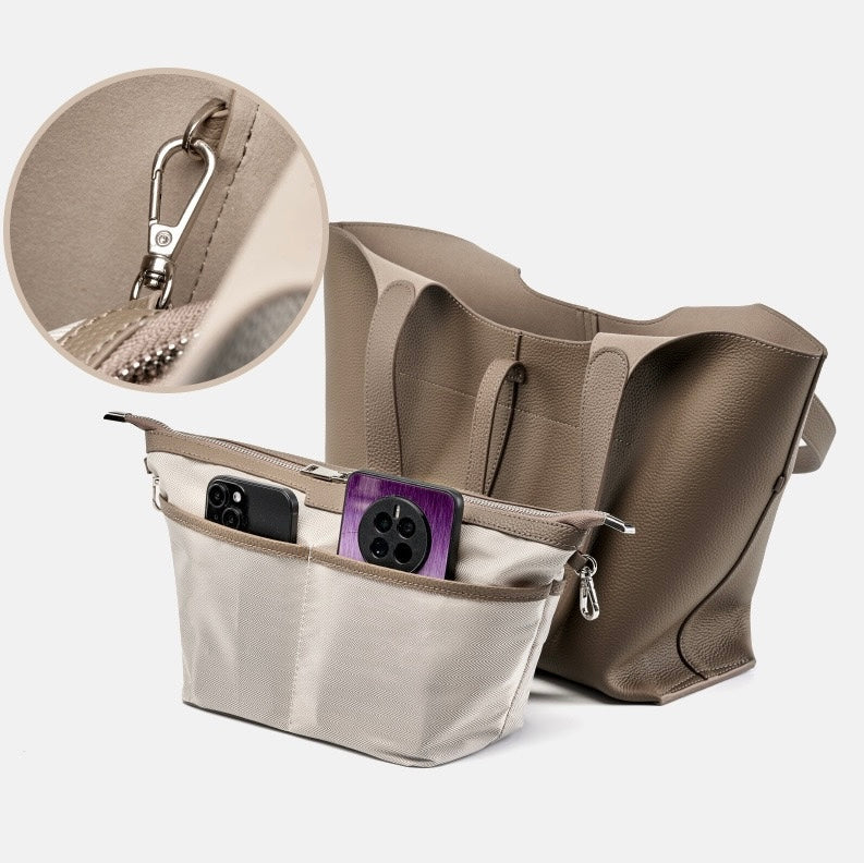 Women's Genuine Leather Large Capacity Tote Bag with Zipper Closure