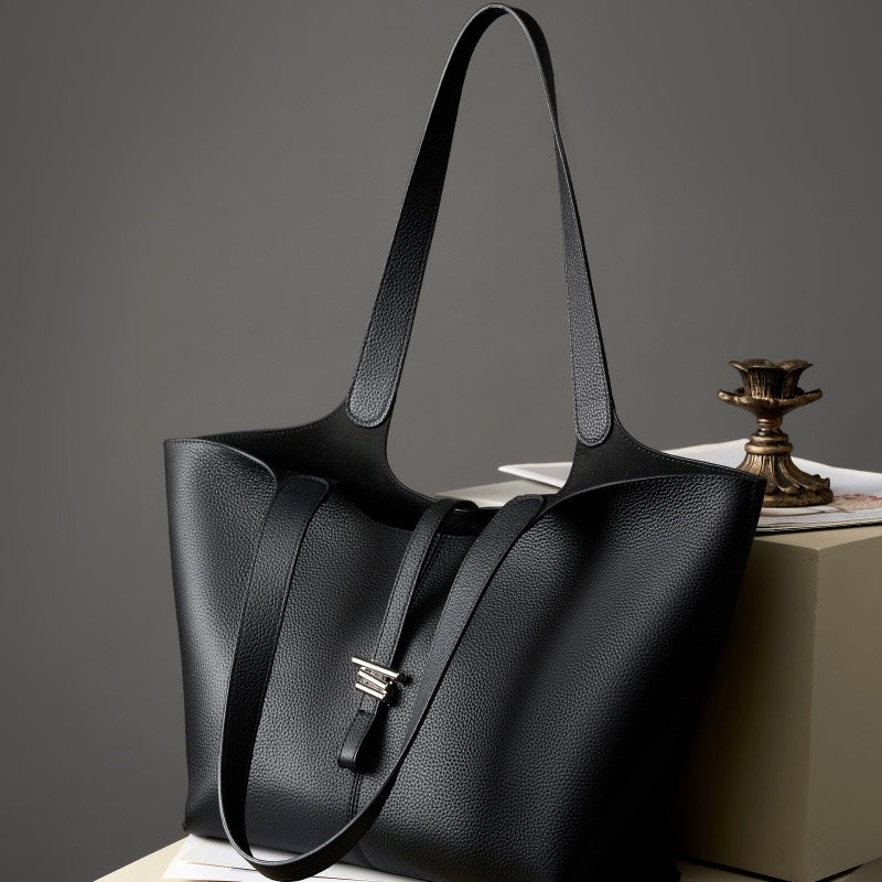 Women's Genuine Leather Large Capacity Tote Bag with Zipper Closure