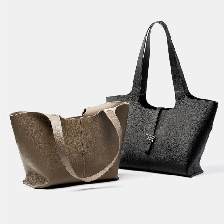 Women's Genuine Leather Large Capacity Tote Bag with Zipper Closure