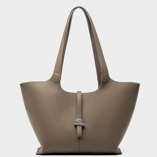 Women's Genuine Leather Large Capacity Tote Bag with Zipper Closure