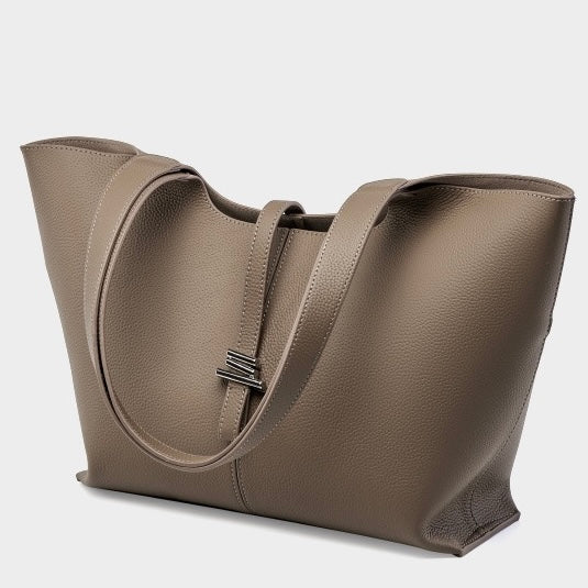 Women's Genuine Leather Large Capacity Tote Bag with Zipper Closure
