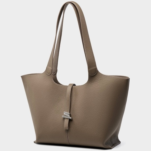 Women's Genuine Leather Large Capacity Tote Bag with Zipper Closure