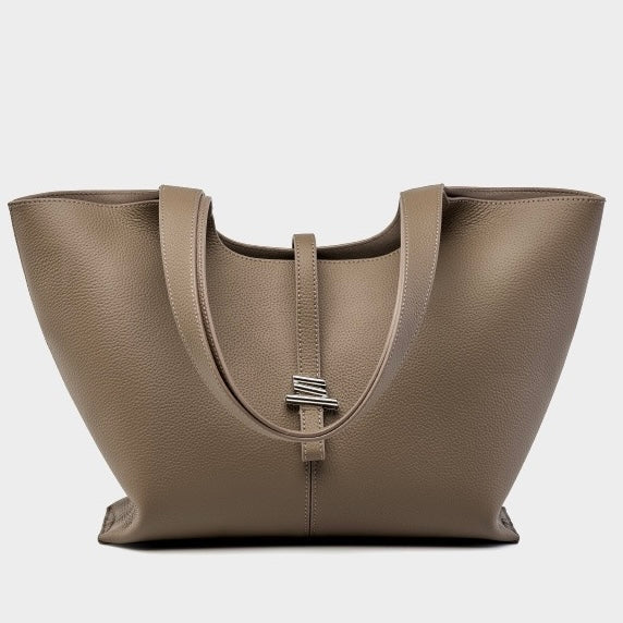 Women's Genuine Leather Large Capacity Tote Bag with Zipper Closure
