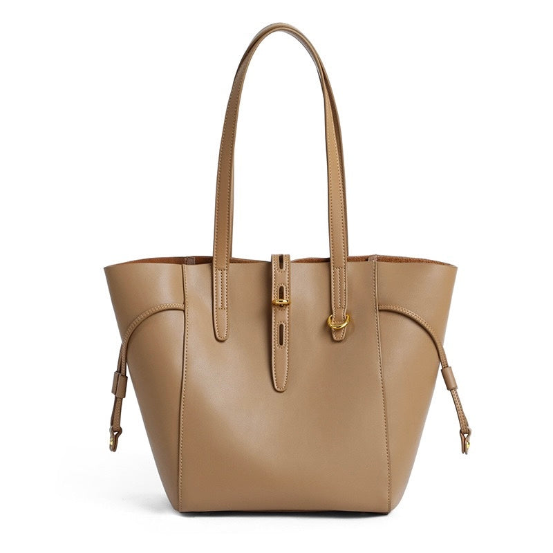 Women's Genuine Leather Vintage Lock Buckle Tote Bag with Large Capacity