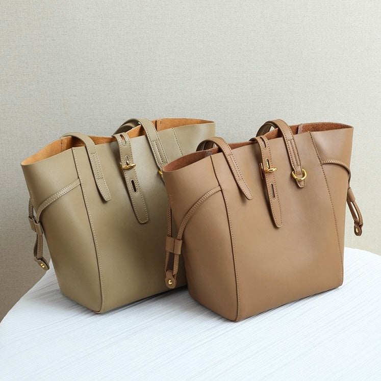 Women's Genuine Leather Vintage Lock Buckle Tote Bag with Large Capacity