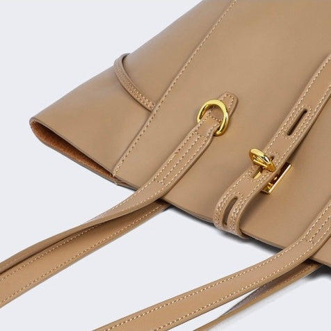 Women's Genuine Leather Vintage Lock Buckle Tote Bag with Large Capacity