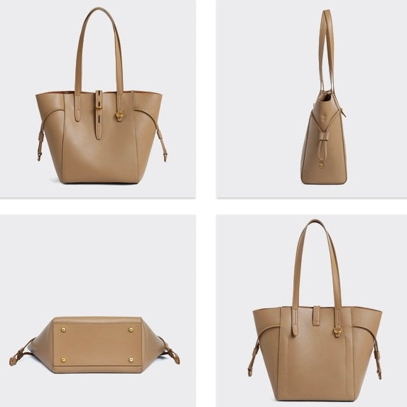 Women's Genuine Leather Vintage Lock Buckle Tote Bag with Large Capacity