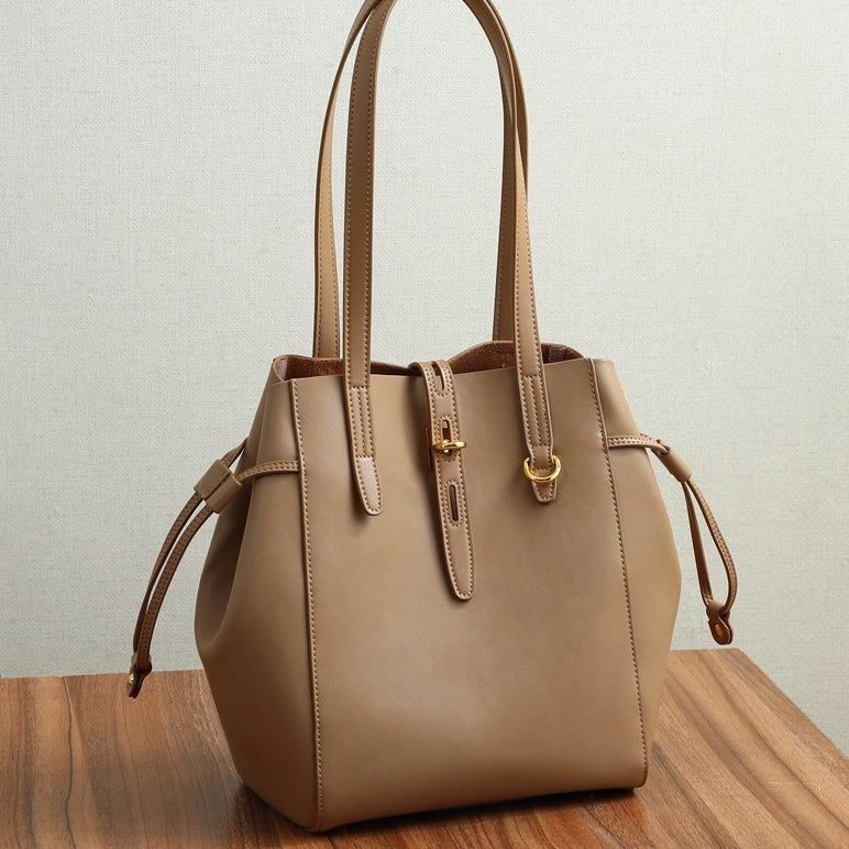 Women's Genuine Leather Vintage Lock Buckle Tote Bag with Large Capacity