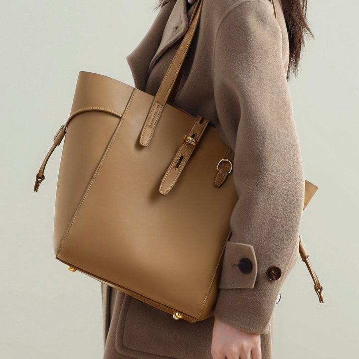 Women's Genuine Leather Vintage Lock Buckle Tote Bag with Large Capacity