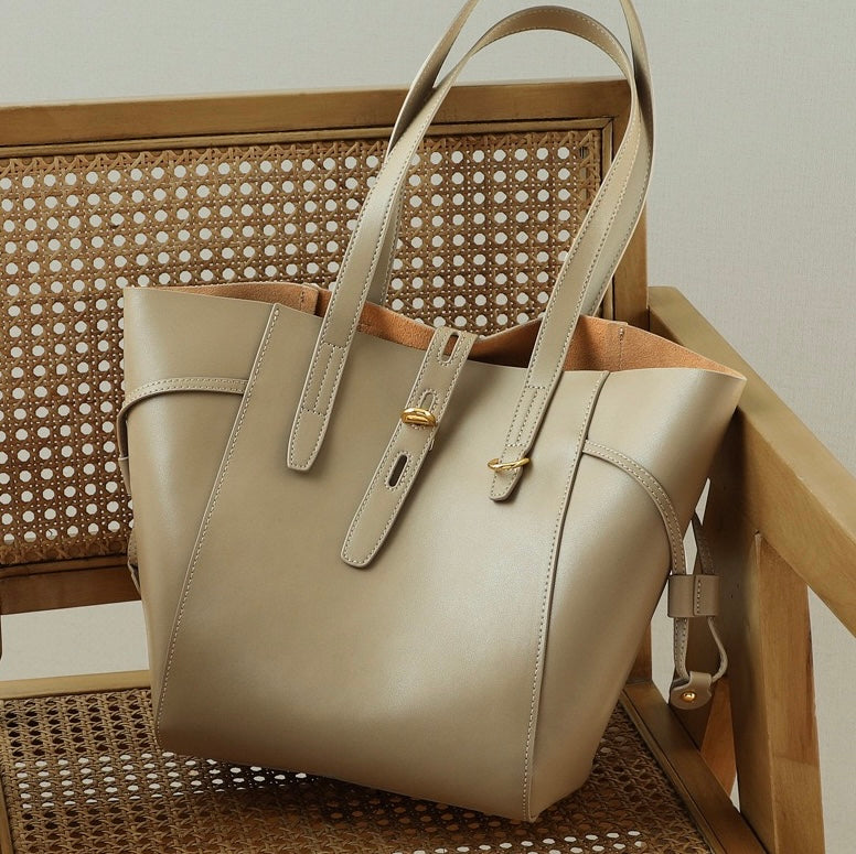 Women's Genuine Leather Vintage Lock Buckle Tote Bag with Large Capacity