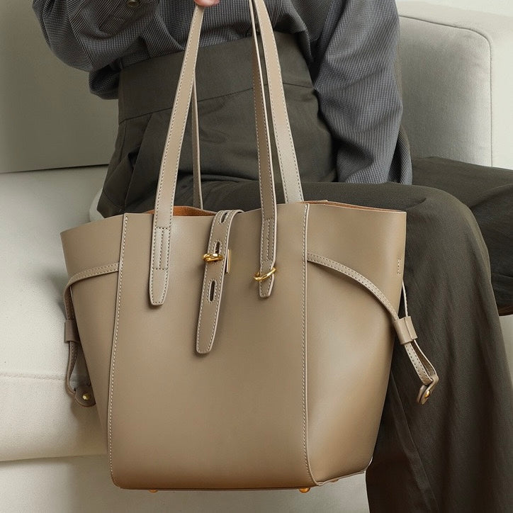 Women's Genuine Leather Vintage Lock Buckle Tote Bag with Large Capacity