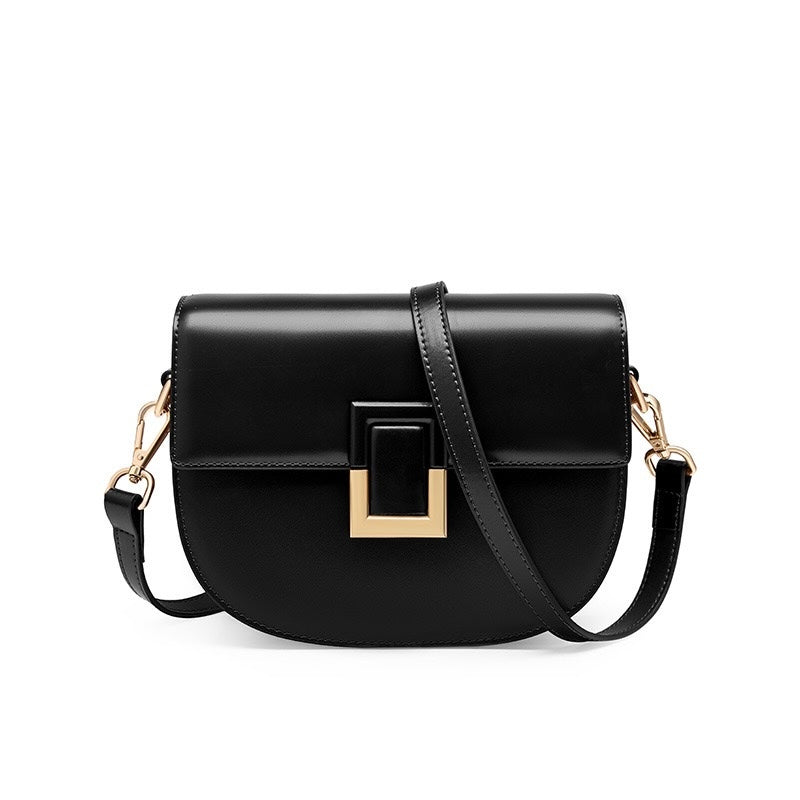 Women's Genuine Leather Saddle Crossbody Bag with Adjustable Strap