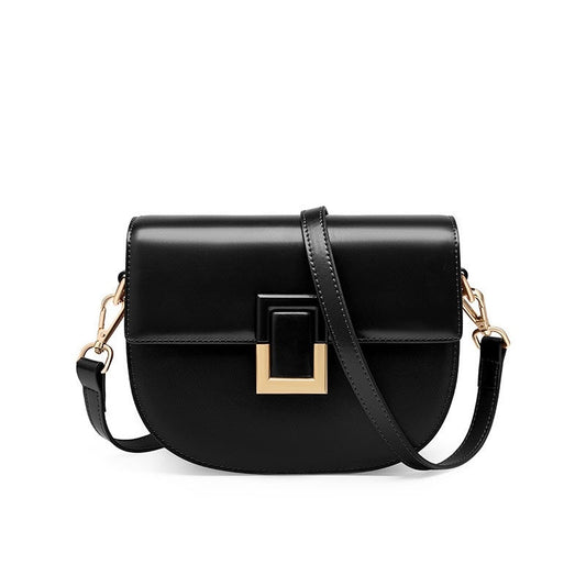 Women's Genuine Leather Saddle Crossbody Bag with Adjustable Strap