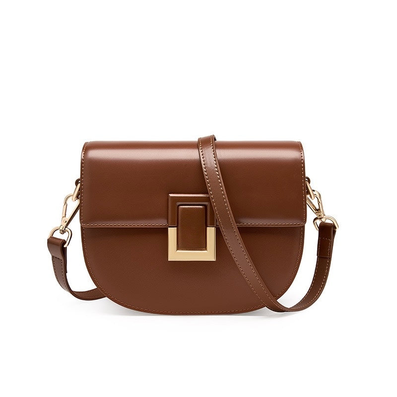 Women's Genuine Leather Saddle Crossbody Bag with Adjustable Strap