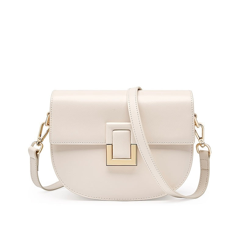 Women's Genuine Leather Saddle Crossbody Bag with Adjustable Strap