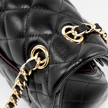 Women's Genuine Leather Quilted Chain Shoulder Crossbody Bag