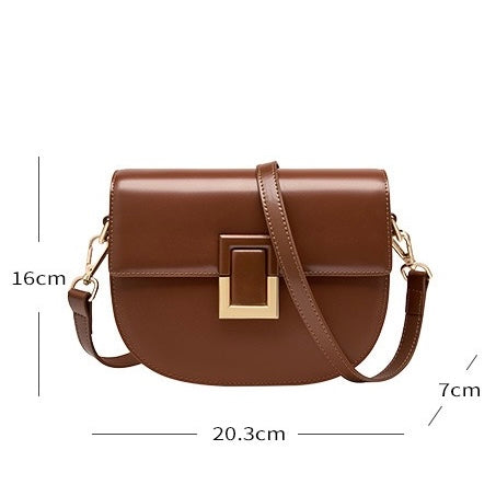 Women's Genuine Leather Saddle Crossbody Bag with Adjustable Strap