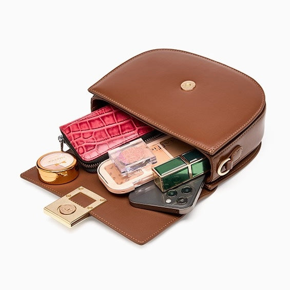 Women's Genuine Leather Saddle Crossbody Bag with Adjustable Strap