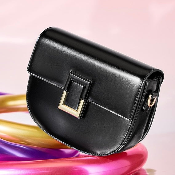Women's Genuine Leather Saddle Crossbody Bag with Adjustable Strap
