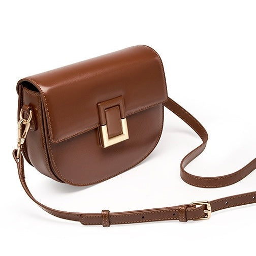 Women's Genuine Leather Saddle Crossbody Bag with Adjustable Strap