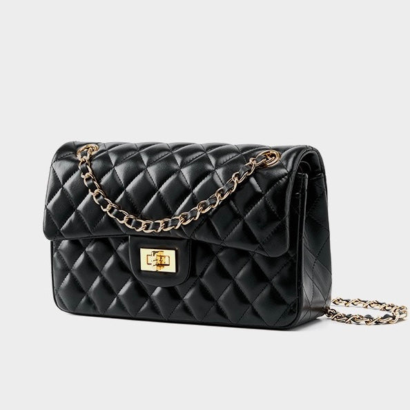Women's Genuine Leather Quilted Chain Shoulder Crossbody Bag
