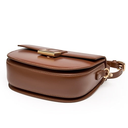 Women's Genuine Leather Saddle Crossbody Bag with Adjustable Strap