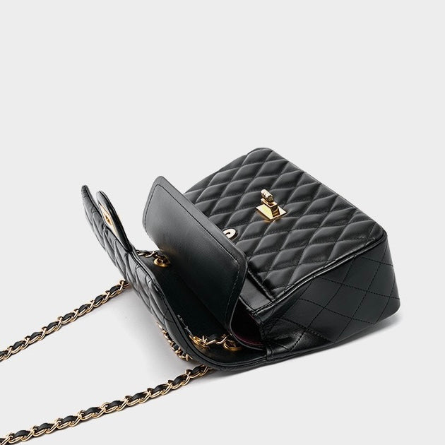 Women's Genuine Leather Quilted Chain Shoulder Crossbody Bag