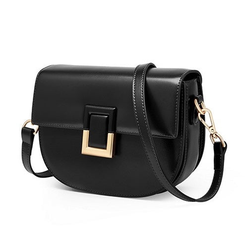 Women's Genuine Leather Saddle Crossbody Bag with Adjustable Strap