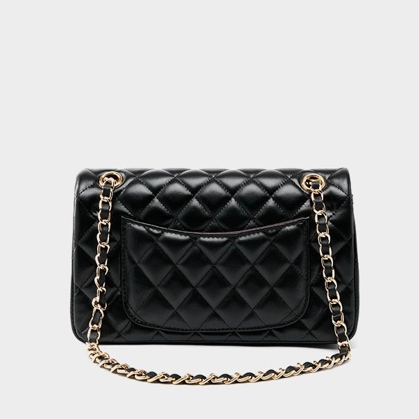 Women's Genuine Leather Quilted Chain Shoulder Crossbody Bag