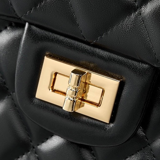 Women's Genuine Leather Quilted Chain Shoulder Crossbody Bag