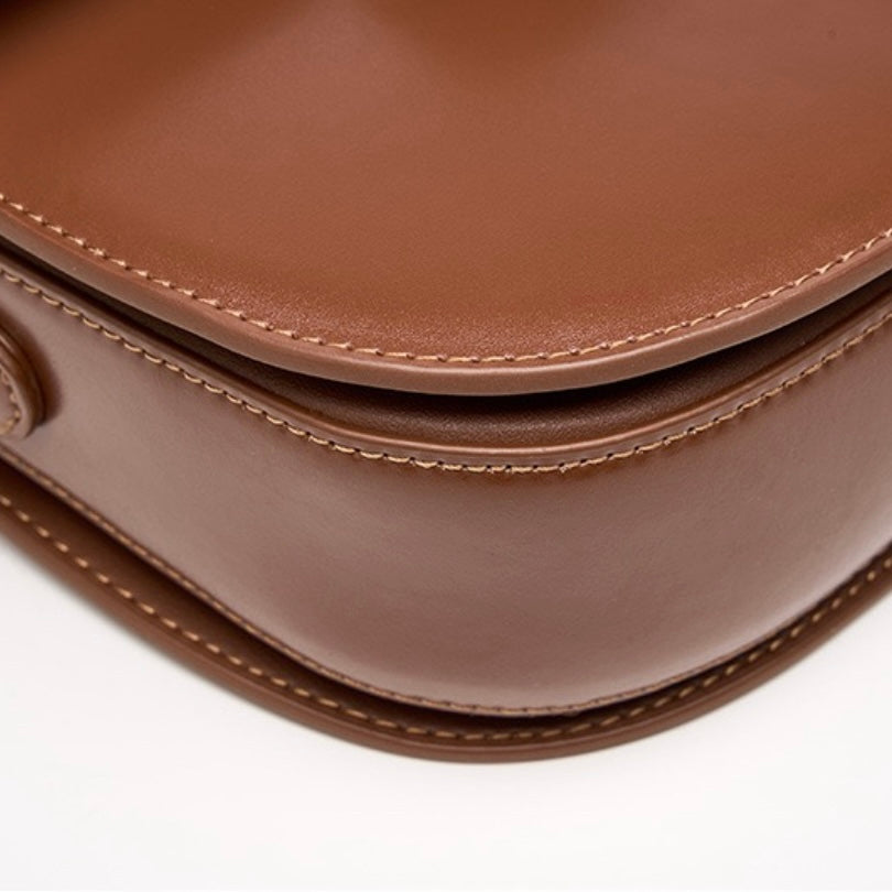 Women's Genuine Leather Saddle Crossbody Bag with Adjustable Strap