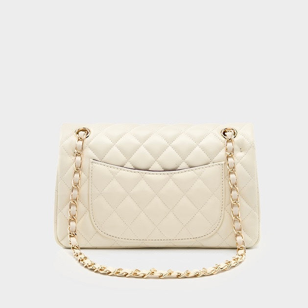 Women's Genuine Leather Quilted Chain Shoulder Crossbody Bag