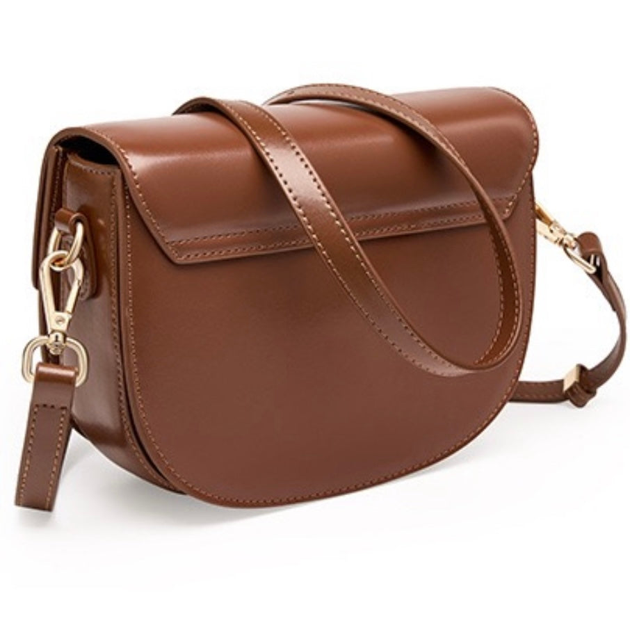 Women's Genuine Leather Saddle Crossbody Bag with Adjustable Strap