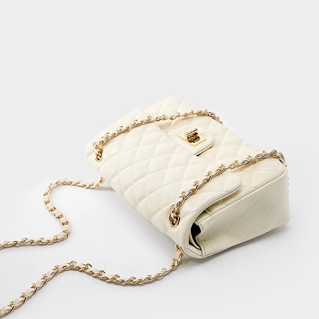 Women's Genuine Leather Quilted Chain Shoulder Crossbody Bag