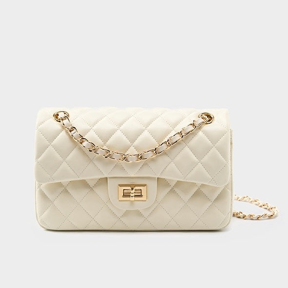 Women's Genuine Leather Quilted Chain Shoulder Crossbody Bag