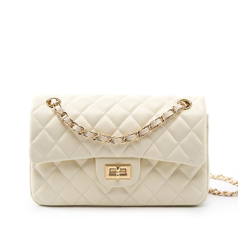 Women's Genuine Leather Quilted Chain Shoulder Crossbody Bag