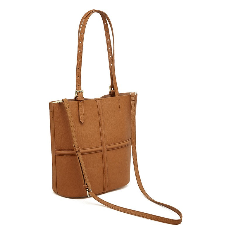 Women's Genuine Leather Commuter Tote Bag with Inner Pouch