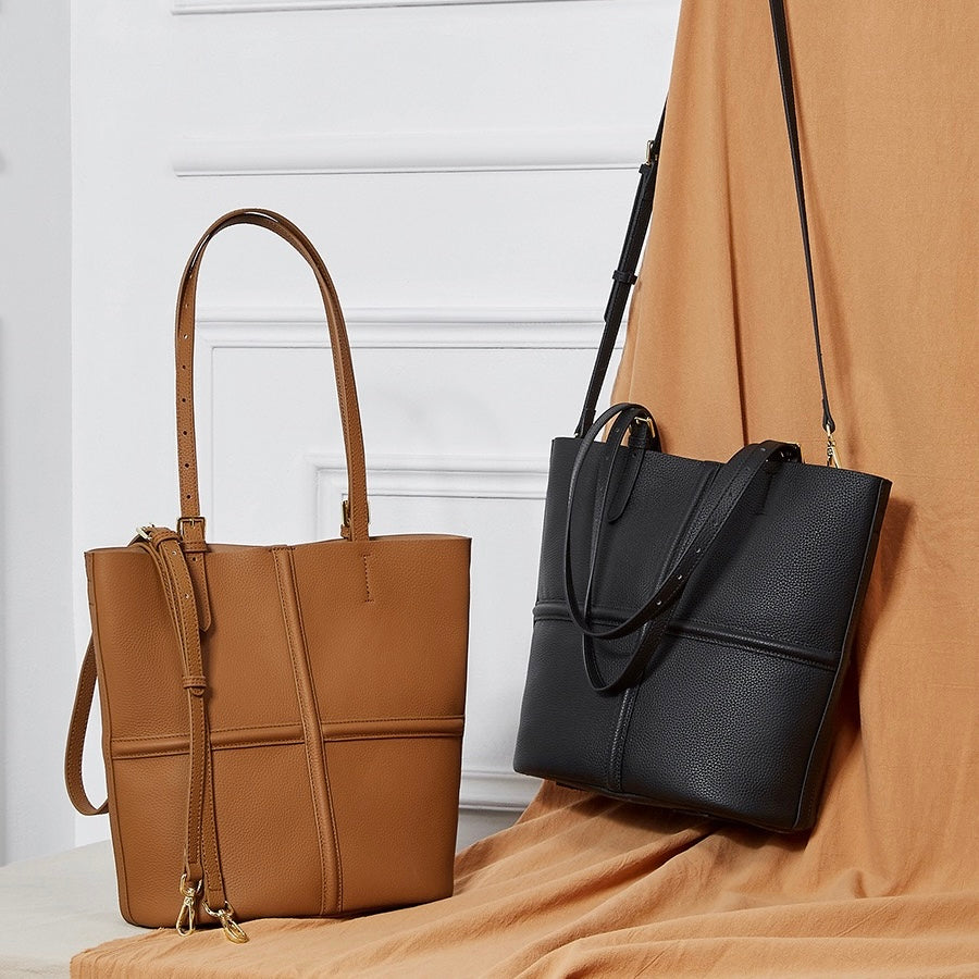 Women's Genuine Leather Commuter Tote Bag with Inner Pouch