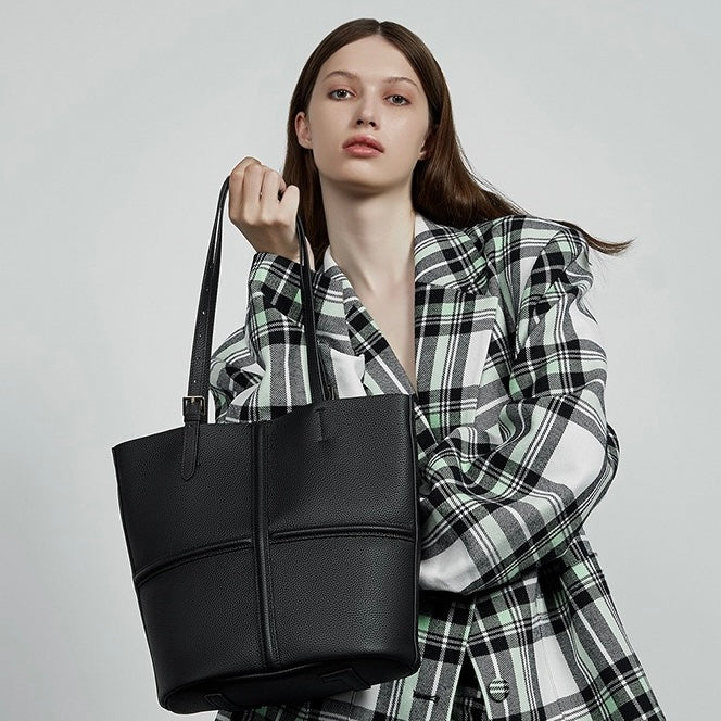 Women's Genuine Leather Commuter Tote Bag with Inner Pouch