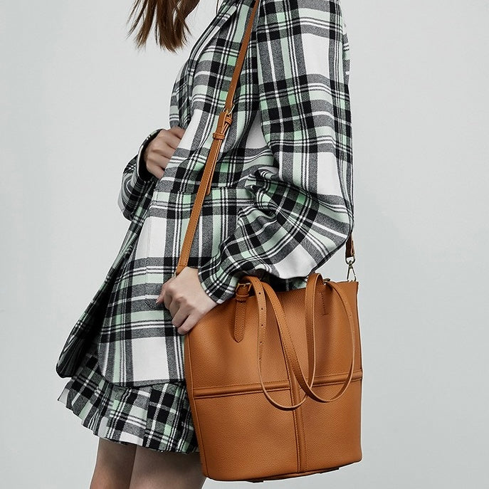 Women's Genuine Leather Commuter Tote Bag with Inner Pouch