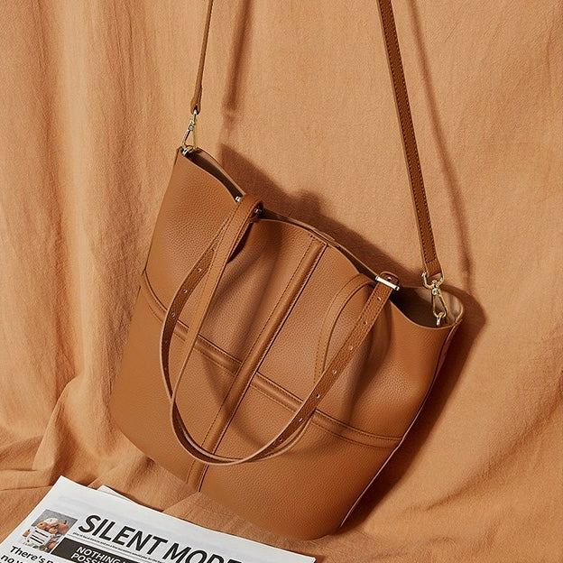 Women's Genuine Leather Commuter Tote Bag with Inner Pouch
