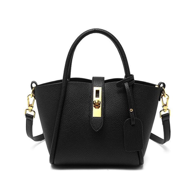 Women's Genuine Leather Petite Basket Top Handle Bag with Adjustable Strap