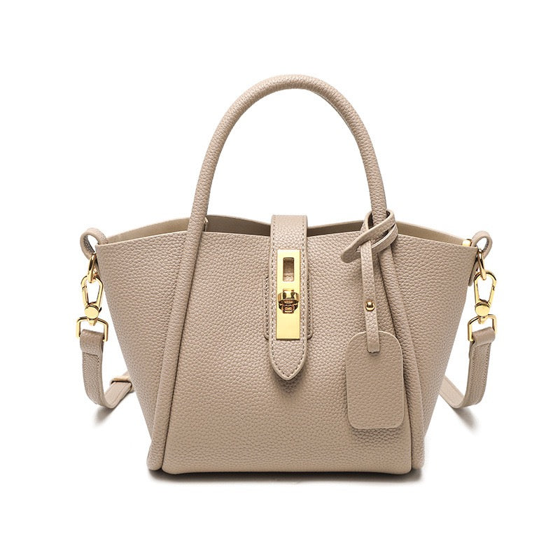 Women's Genuine Leather Petite Basket Top Handle Bag with Adjustable Strap