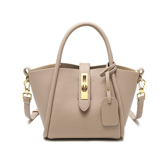 Women's Genuine Leather Petite Basket Top Handle Bag with Adjustable Strap