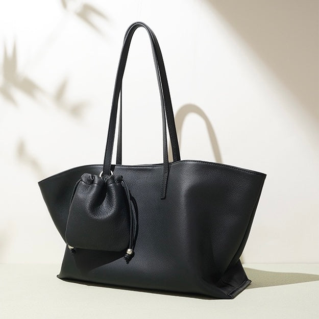 Women's Genuine Leather Large Tote Bag with Multiple Compartments
