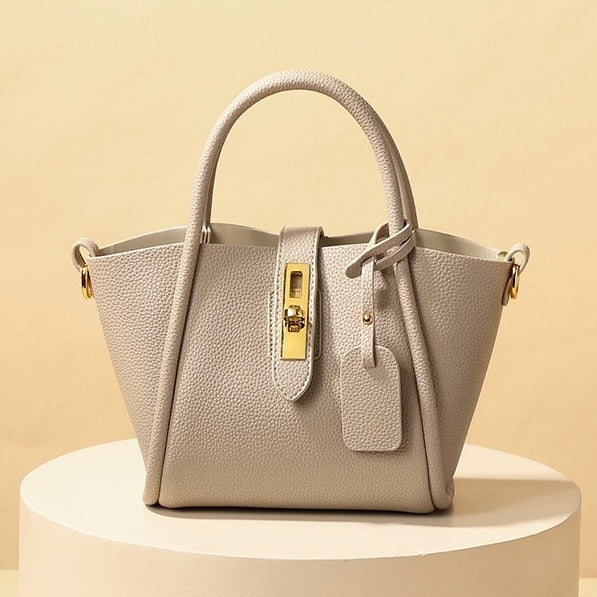 Women's Genuine Leather Petite Basket Top Handle Bag with Adjustable Strap