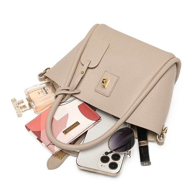 Women's Genuine Leather Petite Basket Top Handle Bag with Adjustable Strap