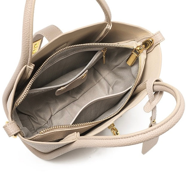 Women's Genuine Leather Petite Basket Top Handle Bag with Adjustable Strap