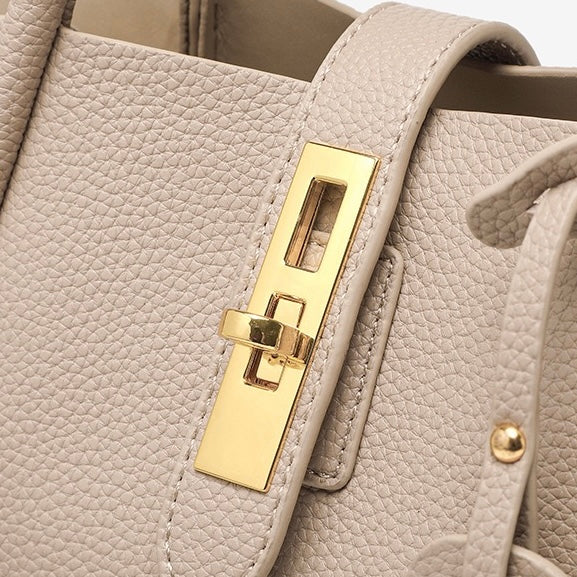 Women's Genuine Leather Petite Basket Top Handle Bag with Adjustable Strap